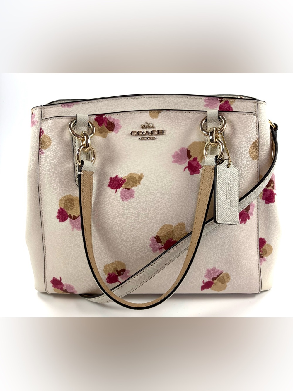 Coach Prairie Floral Print Satchel Crossbody Bag Ivory Pink Blossom EUC
